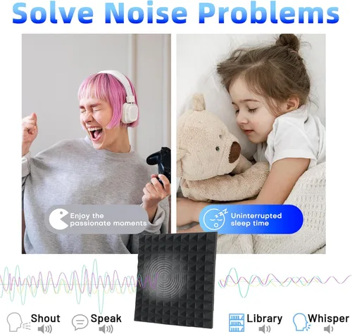 Vista 4 de Focusound Paquete de 36 paneles de espuma acústica a prueba de sonido, paneles de espuma acústica piramidal de 12 x 12 x 1 pulgada con paneles