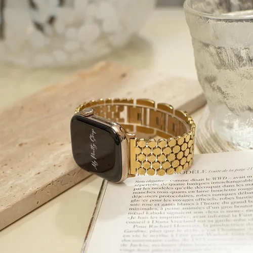 Vista 9 de Compatible Apple Watch Band for Women, Stainless Steel- Fits Most Wrists Ariel Oro
