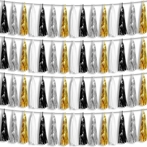 Vista 11 de 4P Guirnalda de Borla de Flecos de Aluminio Metálico Negro para Flotas de Desfile, Despedida de Soltera, Boda, Cumpleaños, Halloween, Navidad