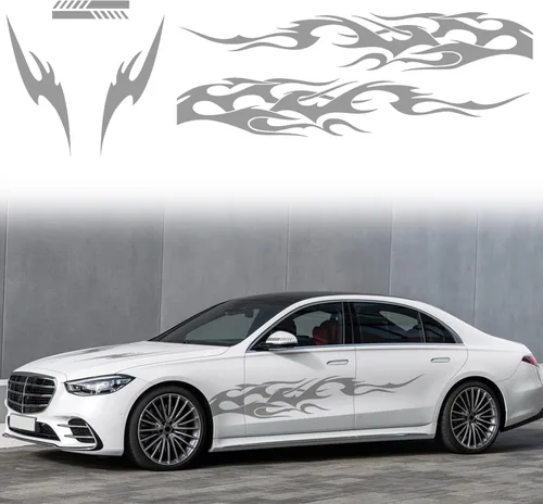 Vista 8 de RUIANTE 6 piezas de calcomanías con diseño de llama para coche, calcomanías laterales para la carrocería, puertas y techo, pegatinas largas