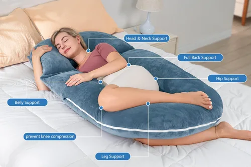 Vista 2 de INSEN Almohadas de embarazo, almohadas de maternidad multiusos para dormir y amamantar, almohada para sentarse para adultos (azul)