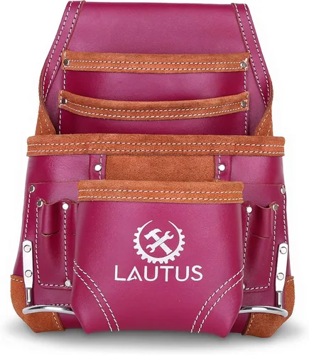 Vista 5 de LAUTUS Bolsa de herramientas de cuero curtido al aceite Borgoña Carpintero, construcción, enmarcadores, manitas 10 bolsillos, 2 soportes