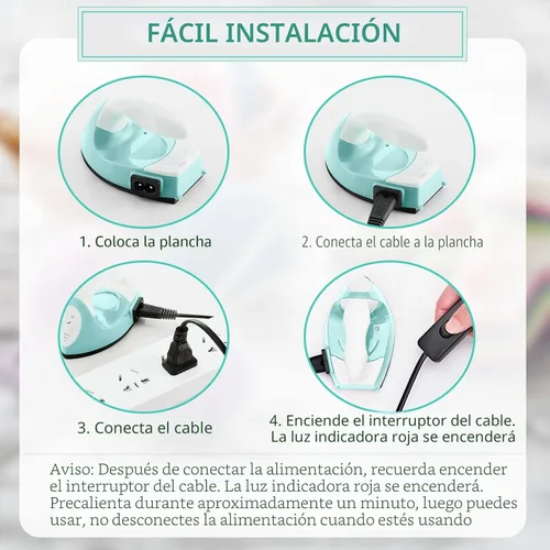 Vista 3 de Honoson - Plancha pequeña, térmica, portátil, con accesorios de base de carga, ideal para cuentas para planchar, parches, bricolaje, zapatos, Verde