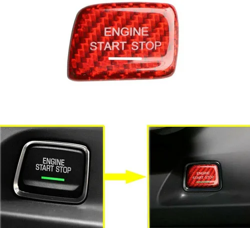 Vista 8 de Cubierta de fibra de carbono roja real para el botón de arranque con orificio de luz, compatible con Chevrolet Corvette C7 2014 2015 2016 2017 2018