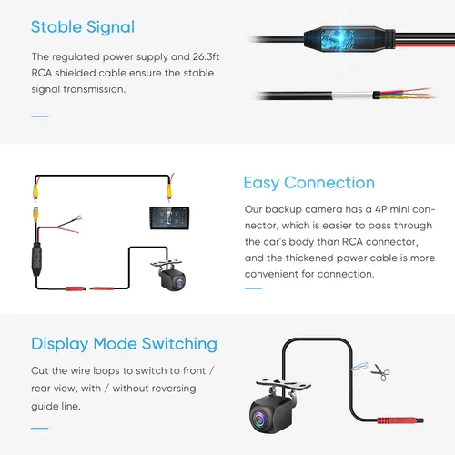 Vista 4 de Cámara de Respaldo HD, Carcasa de Metal Ángulo de Visión Amplia de 170 Grados Cámara de Vista Trasera de Placa de Matrícula para Automóvil, Visión