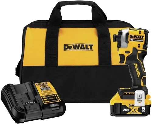 DEWALT DCF850P1R 20 V MAX ATOMIC Li-Ion sin escobillas de 3 velocidades 1/4 pulg. Kit de destornillador de impacto inalámbrico (5 Ah)