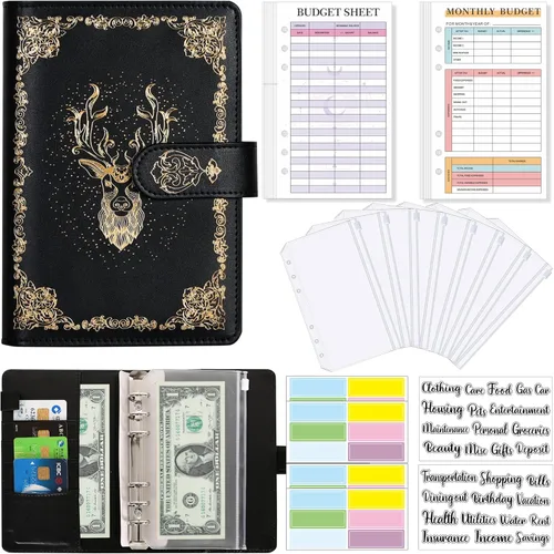 Carpeta de Presupuesto, Carpeta de Cuero PU A6, Organizador de Dinero Sobres de Efectivo Planificador de Presupuesto con 8 Sobres de Efectivo con