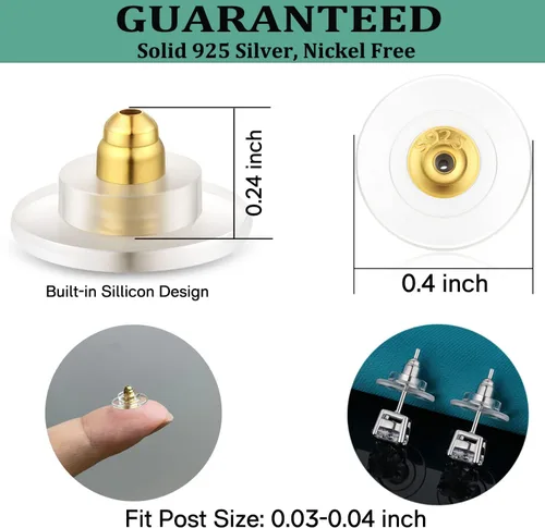Vista 5 de 3 pares de respaldos de aretes, respaldos de aretes de plata de ley 925 para tachuelas, respaldos de aretes con cierre ajustables hipoalergénicos