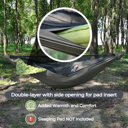 Vista 2 de Onewind Hamaca de 3.35m con Cierre de Cremallera y Mosquitero para Acampar, Hamaca Doble de Capa Portátil Northers con Cuerda Ajustable para Cama