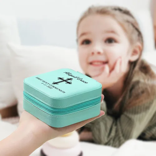 Vista 2 de Regalos de primera comunión para niñas, caja de joyería personalizada para la primera comunión, nombre personalizado, fecha de primera comunión