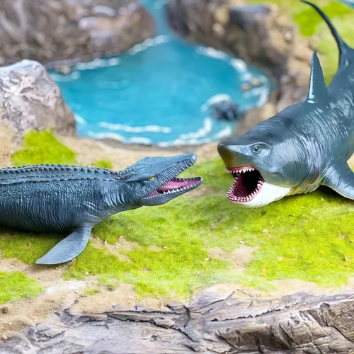Vista 6 de Gemini&Genius Mosasaurus and Megloden - Juguetes de dinosaurio, figuras de acción de tiburones de monstruos oceánicos, ideal para coleccionista