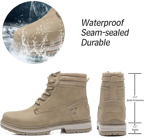 Vista 2 de Athlefit - Botines de combate para mujer con cordones y tacón bajo, impermeables