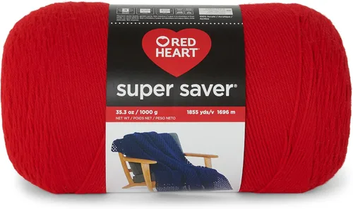 Red Heart Super Saver Jumbo - Ovillo de hilo de color cereza, 1 unidad de 35.2 oz, acrílico 100 %, peso estambre o 4 (medio), 1860 yd, para tejido