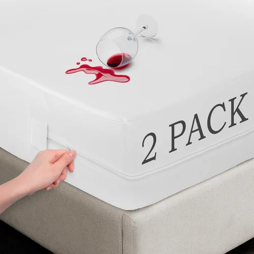 Vista 12 de LUX Décor - Funda de colchón con cremallera doble individual, a prueba de chinches, 100% impermeable, protector de colchón de 14 pulgadas