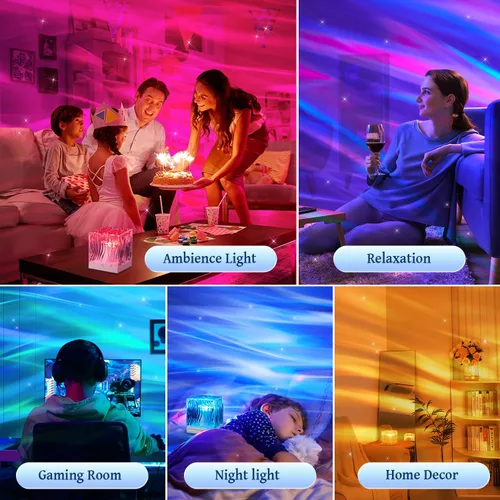 Vista 6 de Lámpara de cristal para dormitorio, 15 luces de habitación de máquina de ruido blanco para dormitorio, proyector de luz nocturna con música