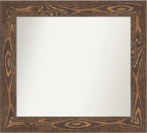 Vista 337 de Amanti Art Espejo de baño marrón para sobre fregadero, 26 x 26 pulgadas, espejo de tocador cuadrado marrón rústico Alexandria, marco de madera