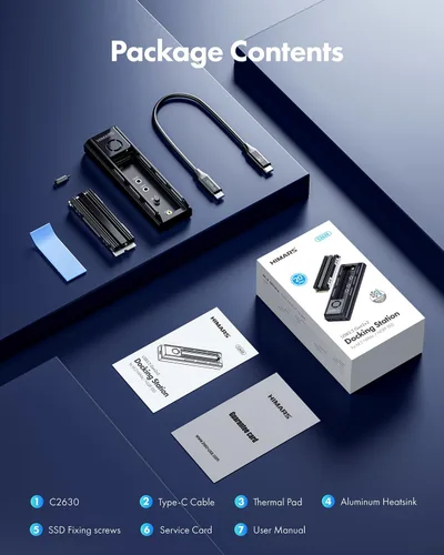 Vista 7 de HIMARS M.2 NVMe SSD Disipador de calor 20Gbps Dock externo con ventilador de enfriamiento, soporta llave M y llave B+M (US-2630)