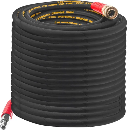 Hourleey - Manguera de lavadora a presión de 50 pies x 3/8 pulgadas con conexión rápida, manguera de lavadora eléctrica de alambre de alta