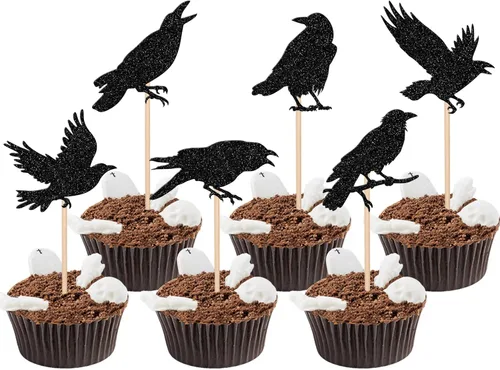 Vista 15 de 24 piezas de decoración de cupcakes de Halloween para despedida de soltero con purpurina, araña, bruja, murciélago, Halloween, cupcakes