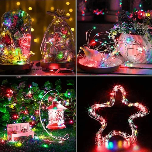 Vista 196 de Paquete de 2 guirnaldas de luces LED, funcionan con pilas, 5 m, 50 luces intermitentes, temporizador, impermeables, para habitaciones, bodas