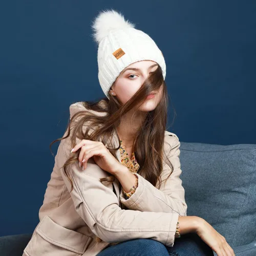Vista 6 de REDESS - Gorro de invierno con pompón y forro polar cálido para mujer, grueso y holgado, tejido, para la nieve