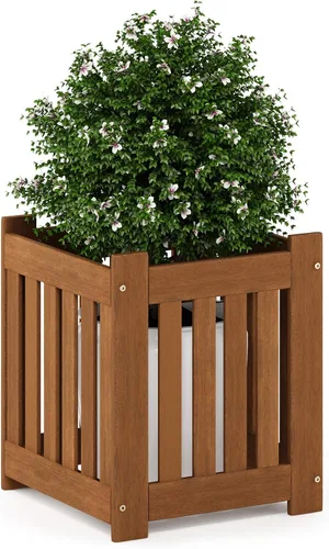 Furinno FG19456 Tioman - Caja de flores de madera dura para exteriores, 1 paquete, natural