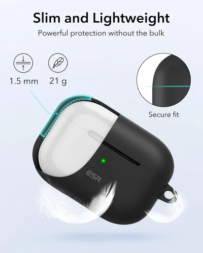 Vista 5 de ESR Funda para AirPods Pro de 2ª generación (cable USB-C/Lightning), compatible con AirPods Pro (2023/2022/2019), tapa magnética, cubierta de Negro