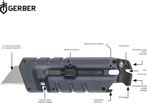 Vista 3 de Gerber Gear Prybrid, Cuchillo de caja retráctil, Cuchillo utilitario resistente con palanca, abridor de botellas y pelacables - Navaja multiusos