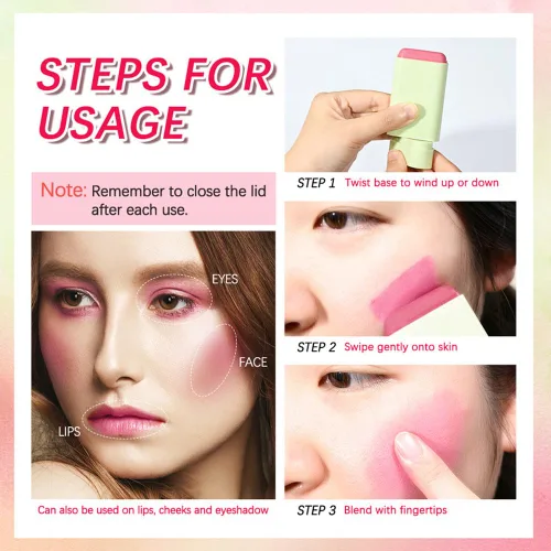 Vista 7 de Multi-Use Makeup Blush Stick, Monochromatic Blush Beauty Wand for Cheek and Lip Tint with Long Lasting Hydrating Formula, Waterproof Silky Smooth
