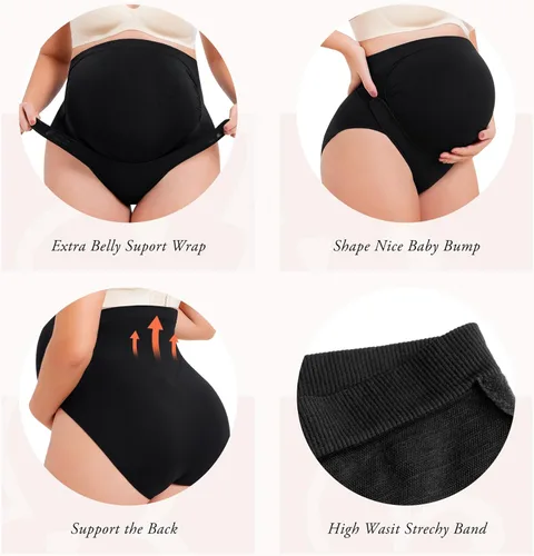 Vista 4 de LANCS Ropa interior de maternidad con cinturón para el vientre, pantalones cortos moldeadores de maternidad, bragas de embarazo para soporte