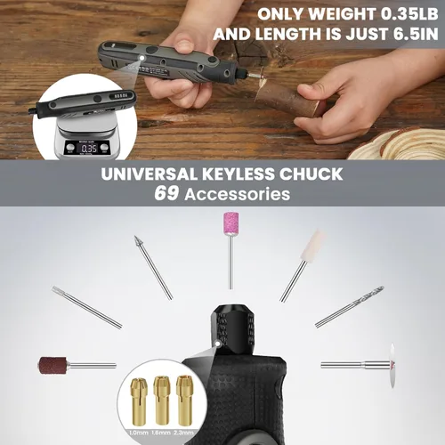 Vista 7 de HARDELL Mini herramienta giratoria inalámbrica de 4 V, kit de herramientas rotativas de 5 velocidades con 69 accesorios, herramienta giratoria