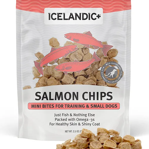 Vista 6 de Icelandic+ Mini Fish Chips: Salmón 9oz – Golosinas para perros, para entrenamiento y perros pequeños, 2 ingredientes secos al aire crujientes