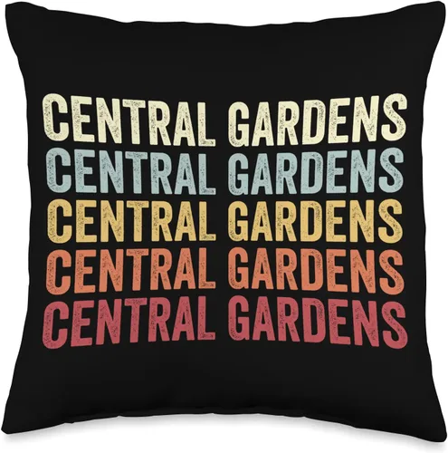 Central-Gardens Texas Central-Gardens TX Retro Almohada con texto vintage, 16 x 16 pulgadas, multicolor