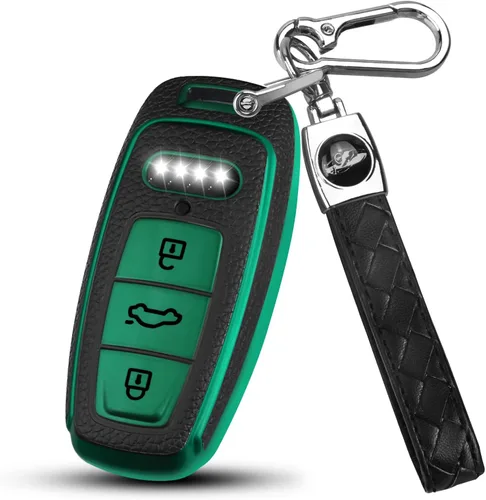 Vista 7 de QBUC Funda para llavero Audi con llavero, funda protectora de TPU suave compatible con llave inteligente Audi A3 A6 A7 A8 Q7 Q8 E-Tron S3 S6 S7 SQ7