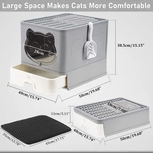 Vista 16 de XL Enclosed Cat Litter Box with Stainless Steel Drawer & Lid - Extra Large, Leak-Proof and Odor-Control Covered Design Litter Tray or Indoor Cats
