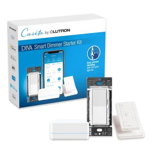 Vista 26 de Lutron - Interruptor inteligente Diva con regulador de intensidad de iluminación inteligente Caséta para bombillas LED, Alexa, Apple Homekit, Google