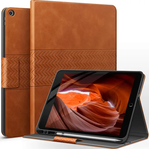 auaua Funda para iPad de 9ª/8ª/7ª generación de 10.2 pulgadas (versión 2021/2020/2019), con soporte para lápices, piel vegana, funda inteligente de