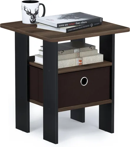 Vista 26 de Mesa de noche con cajón Furinno, Madera, Marrón oscuro/Negro