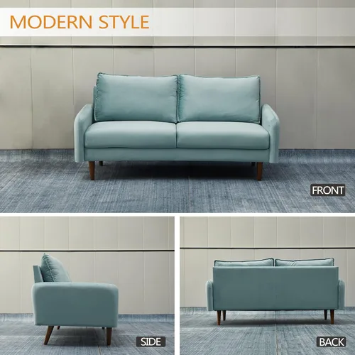 Vista 64 de INSTORY Sofá de terciopelo Sofá moderno de mediados de siglo con patas de madera para sala de estar - Beige