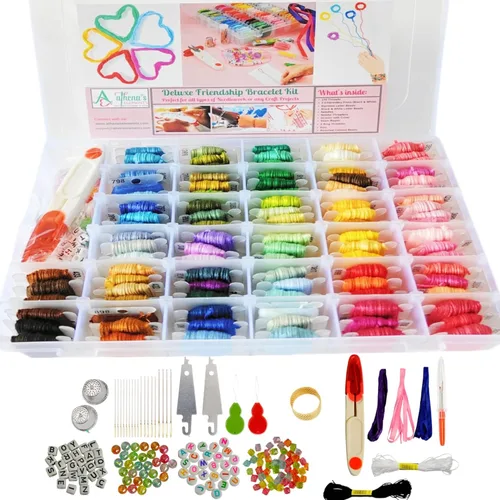 Vista 7 de Athena's Elements Kit de bordado de 276 piezas, kits de punto de cruz, kit de cuerda de pulsera de amistad con caja organizadora, incluye 100 hilos