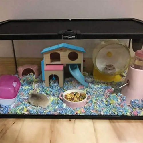Vista 4 de kathson Hamster House Pets - Escondite de animales pequeños con divertida escalera de escalada tobogán de madera, juguetes masticables para animales