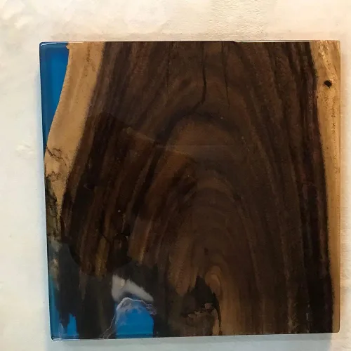 Vista 58 de Mesa de epoxi transparente, mesa de sofá con forma cuadrada, mesa auxiliar de resina de madera, mesa de centro de madera con borde natural para sala