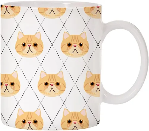 Vista 7 de Adorable taza de café de cerámica con diseño de raza de gato con diseño de rombos de 11 oz (Tuxedo)
