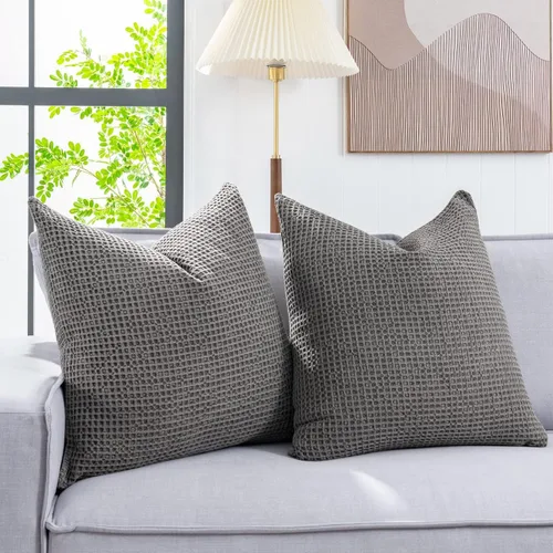 Vista 2 de Juego de 2 fundas de almohada de algodón de 26 x 26 pulgadas, con cremallera oculta, resistentes a las arrugas, transpirables, decorativas