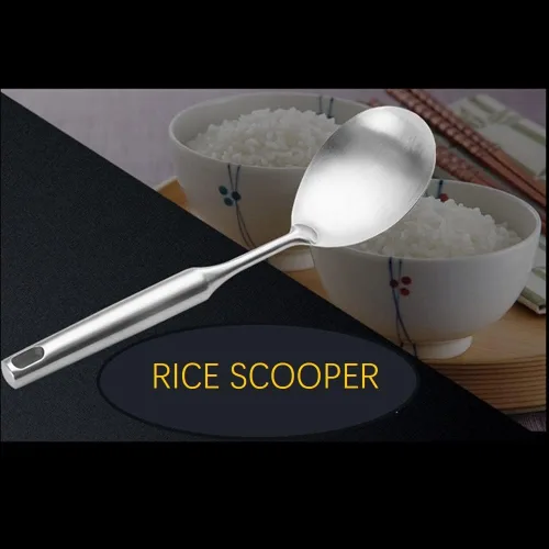 Vista 2 de Cuchara de arroz, cuchara de acero inoxidable, espátula para servir, cucharón, utensilio de cocina para restaurante y hogar, mango a prueba