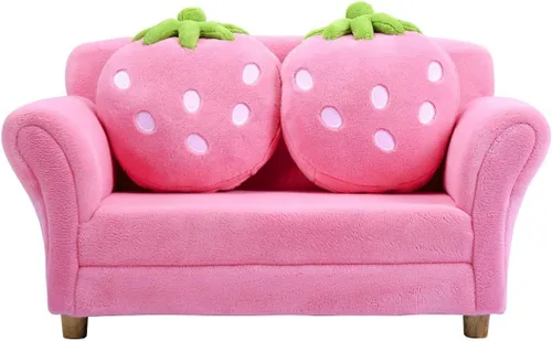 Costzon sofá para niños con reposabrazos con 2 cojines, Rosado