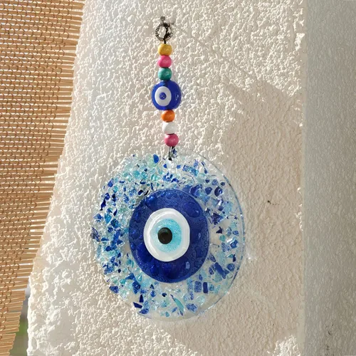 Vista 2 de BCS Mosaico Decoración de mal de ojo para colgar en la pared del hogar 5.1 "Vidrio hecho a mano Nazar turco