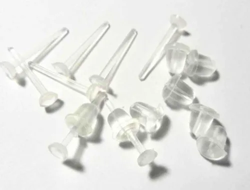 100 lotes de 0.118 in x 0.472 in de plástico transparente invisible de plástico en blanco Pines de pendientes Post Back Stud Hallazgos Pad Base