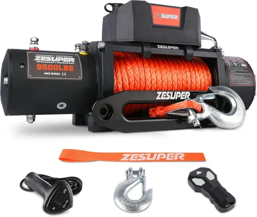 ZESUPER 9,500 lb - Juego de cabrestante eléctrico de 9,500 lb de capacidad, impermeable, IP68, cabrestante de 12V con control remoto inalámbrico,
