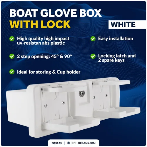 Vista 3 de Five Oceans Boat Glove Box, Lockable with 2 Keys, High-Impact and UV-Resistant White ABS Palstic